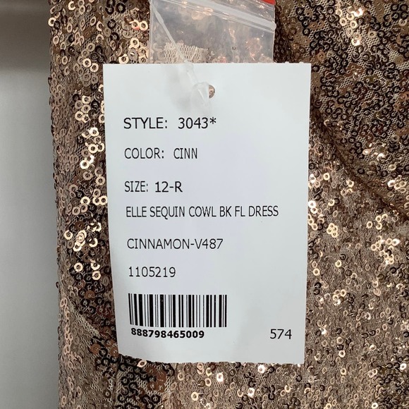 NEW Dessy Collection Size 12 Elle Sequin Cowl Back Cinnamon Dress $292 msrp J2-6 - Picture 10 of 10